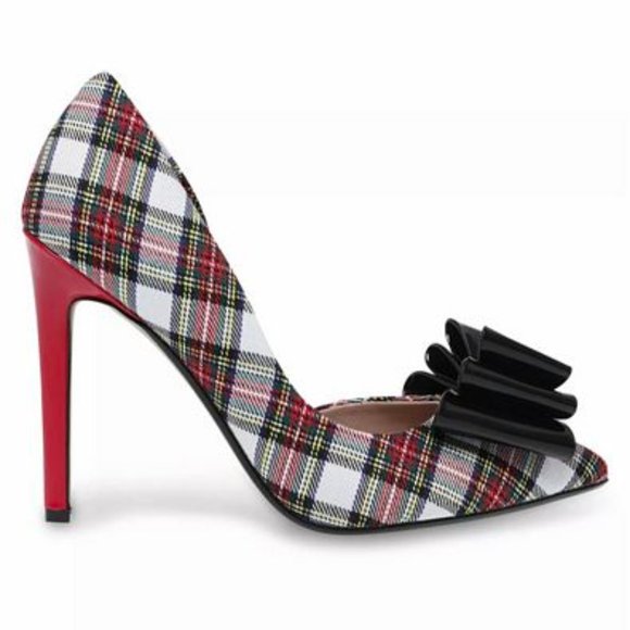NWB Betsey Johnson Prince-P Bow Pumps 8 - SOLD OUT in this size RED/WHITE PLAID - Picture 4 of 7